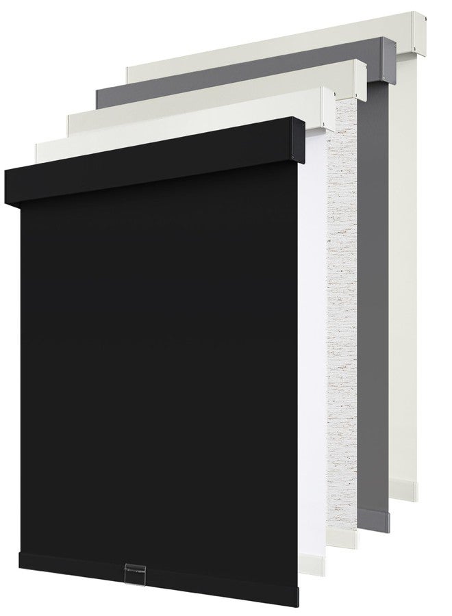 SUNOFF Cordless Blackout Roller Shades Blinds for Windows Free-Stop,Pull Down Room Darkening with Valance,Thermal Insulated Woven Fabric Window Door Blinds for Home,Office,Black 34" W x 72" H - Image 1